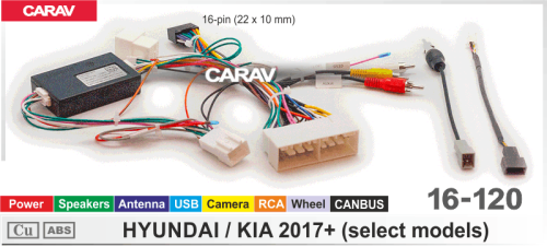 ISO CARAV 16-120 HYUNDAI, KIA 2017+ /Питание + Динамики + Руль + Антенна + USB + RCA + Камера + СAN
