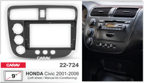 9" Переходная рамка Honda Civic 2001-2006 (руль слева/кондиционер/черный) CARAV 22-724