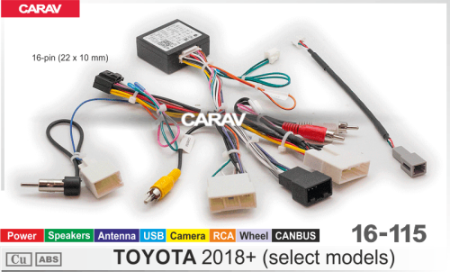 ISO CARAV 16-115 Toyota 2018+ /Питание + Динамики + Руль + Антенна + USB + Камера + СAN + RCA