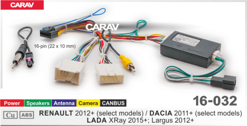 Провода CARAV 16-032 RENAULT 2012+, Dacia 2011+, Lada /Питание + Динамики + Антенна + СAN