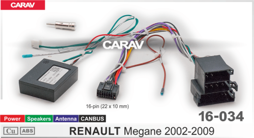 Провода CARAV 16-034 RENAULT MEGANE 2002-2009 / ISO / Питание + Динамики + Антенна + СAN