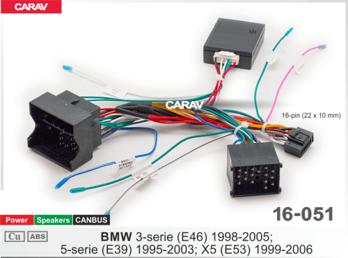 Провода CARAV 16-051 BMW 3 (E46), 5 (E39), X5 (E53)  / Питание + Динамики + USB + CAN